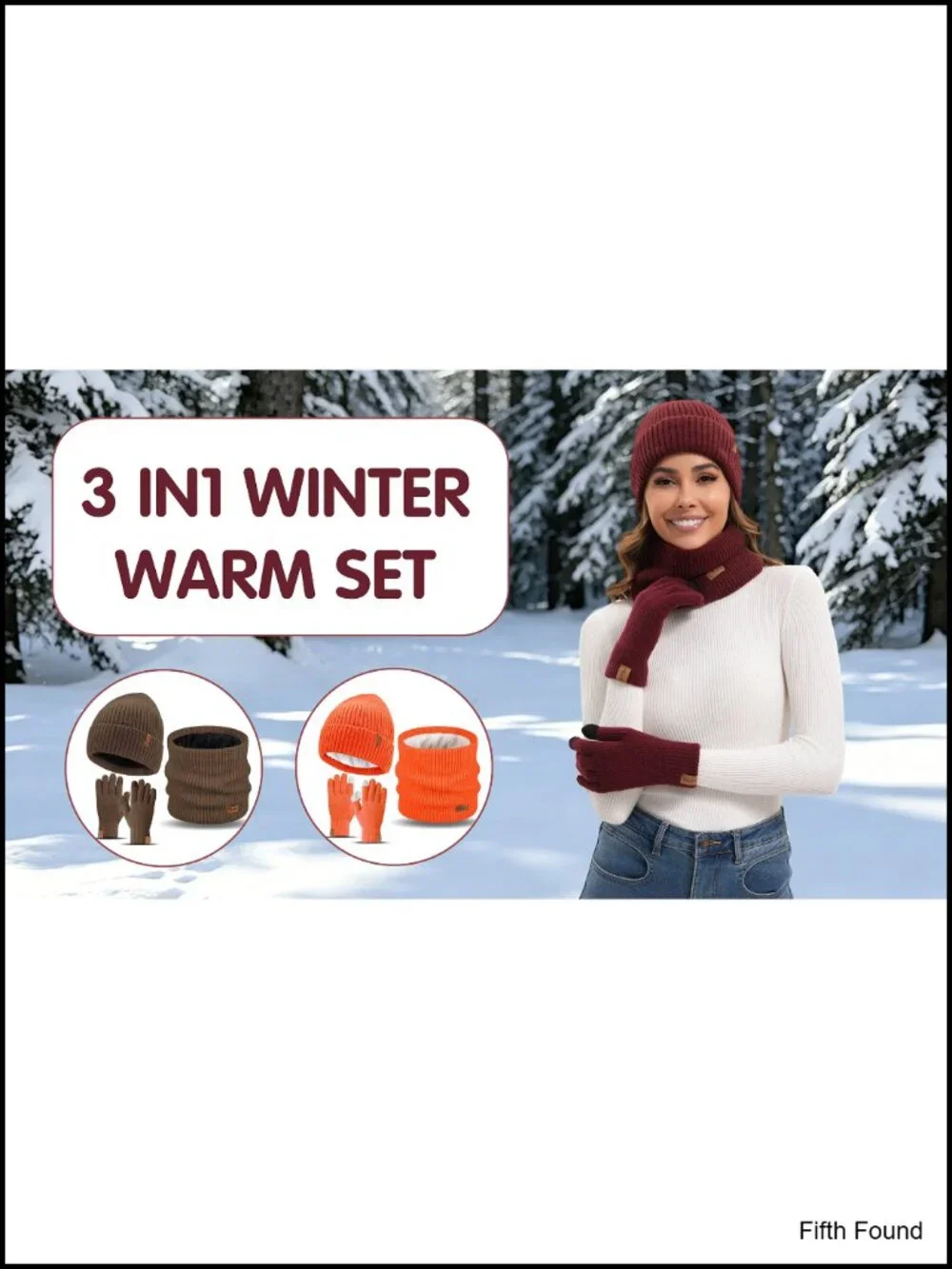 3-Piece Winter Hat Scarf Touchscreen Gloves Set Fleece Lined Knit Beanie Neck